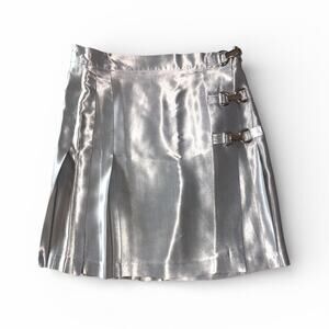 Street Code Y2K Silver Metallic Mini Kilt Skirt size Small